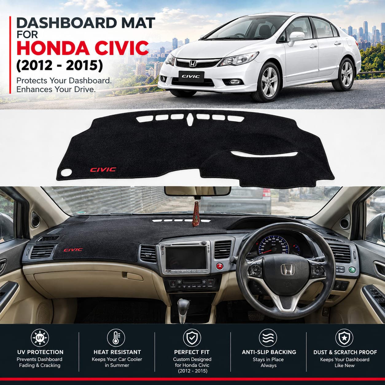 Dashboard Carpet for Honda Civic Rebirth (2012–2015)