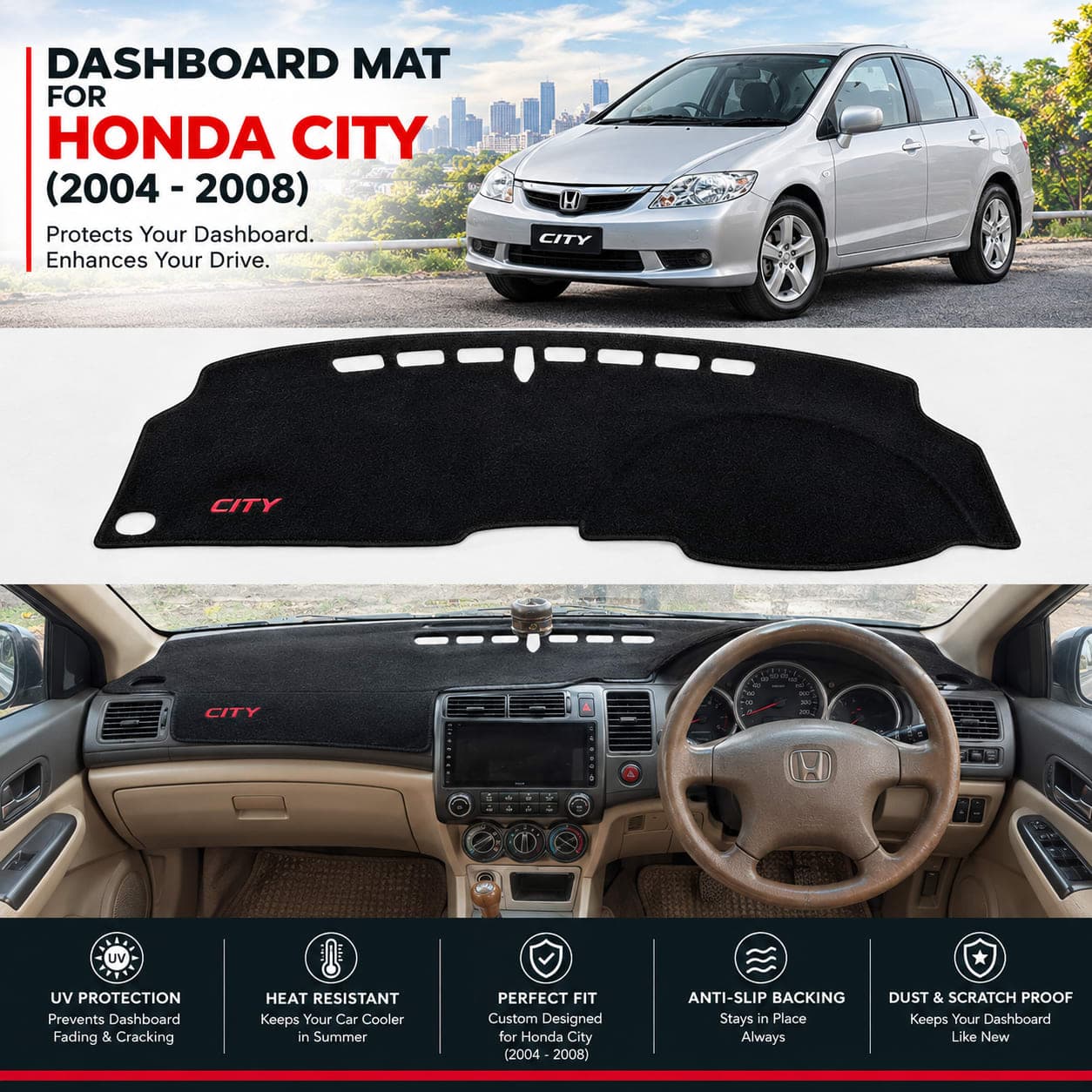 Dashboard Carpet for Honda City (2004–2008)