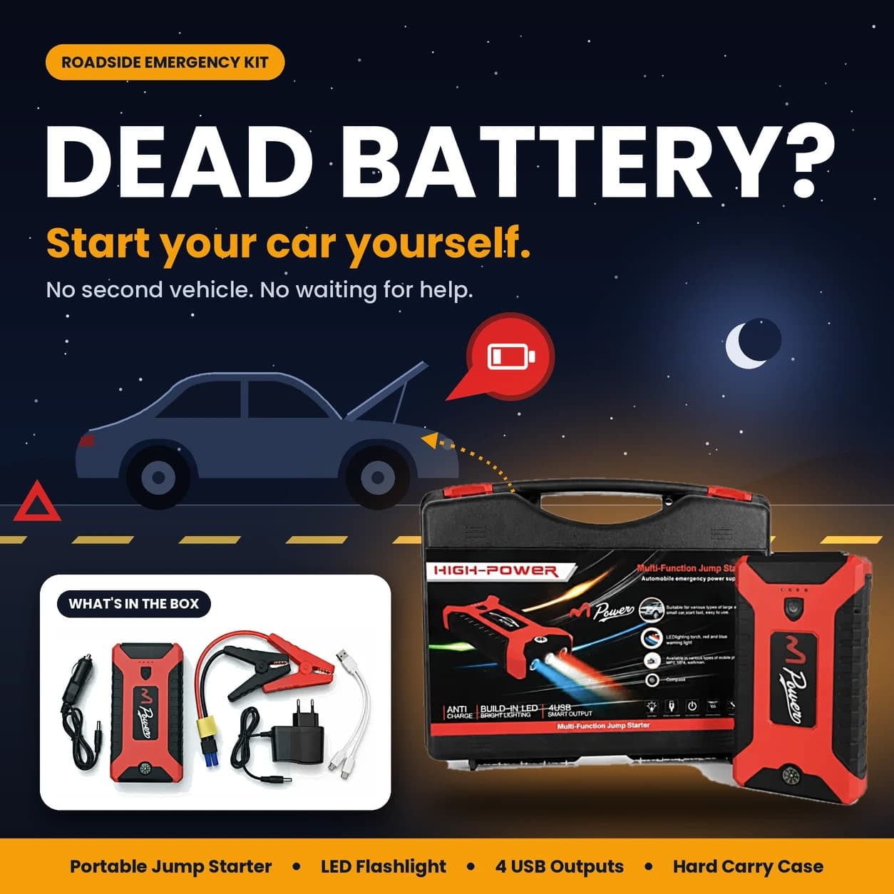 Portable 12V Emergency Car Jump Starter